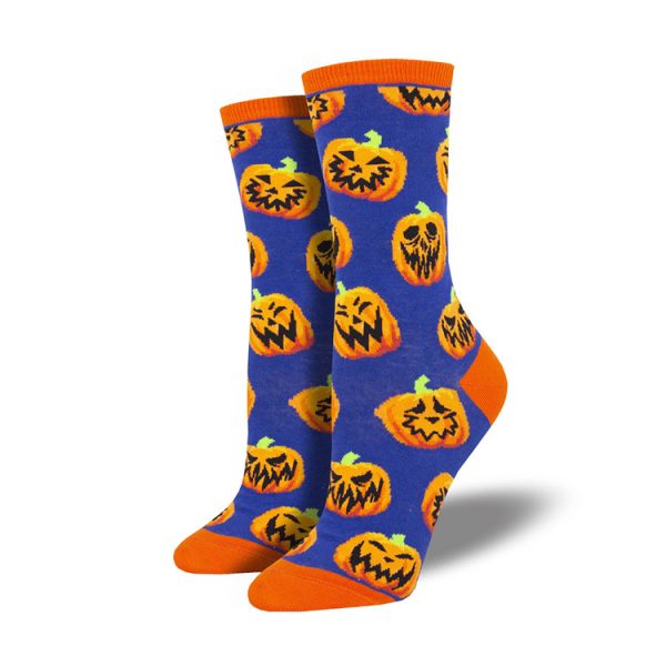 Funny Halloween Pumpkin Cotton Socks Blue